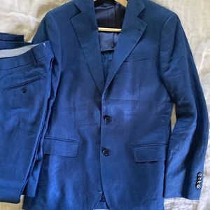 100% linen navy blue suit.